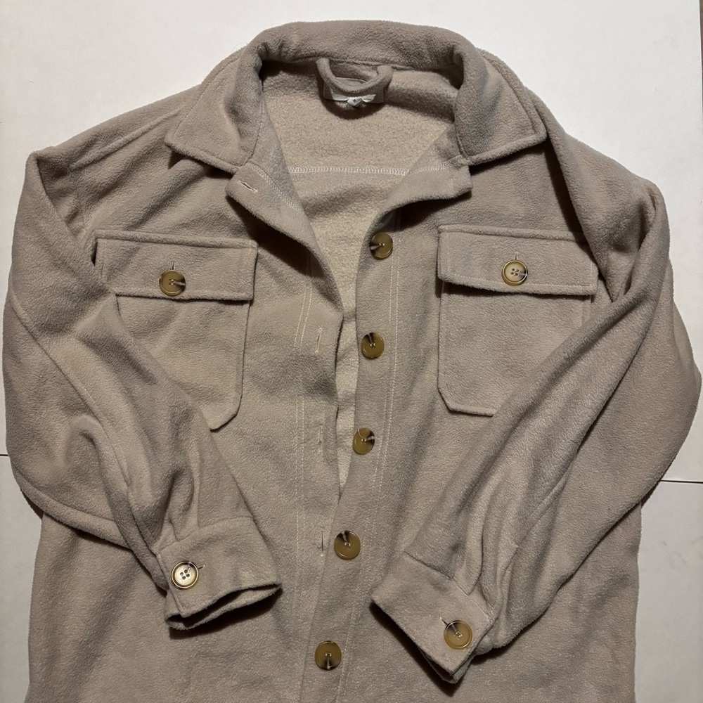 cream / light tan fleece shacket from hippie rose